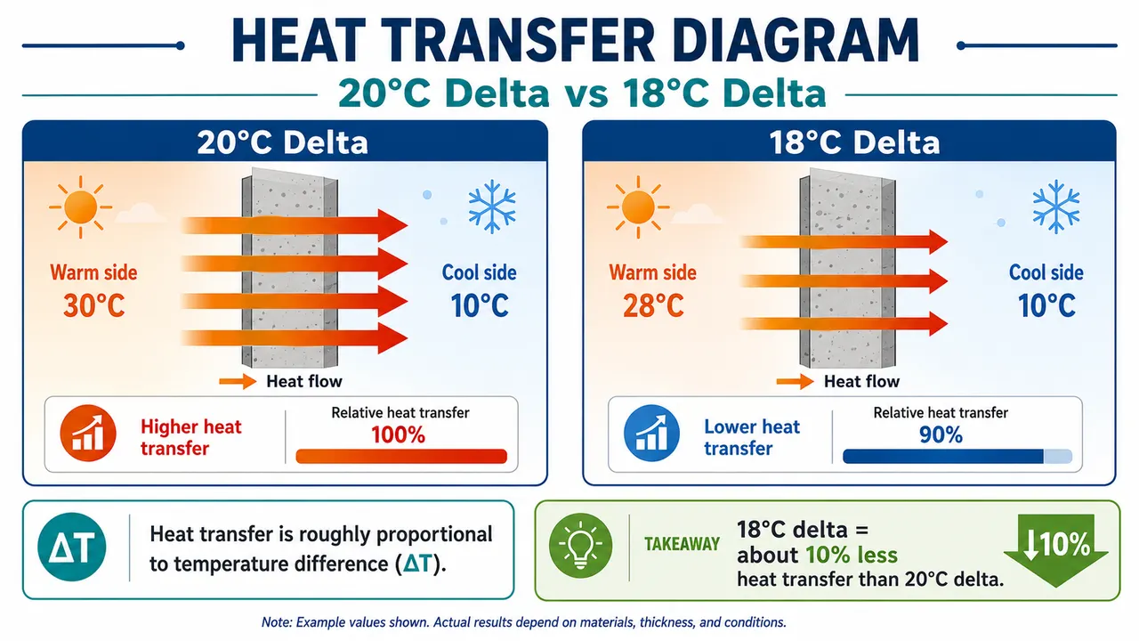 Heat transfer diagram showing 20°C vs 18°C delta