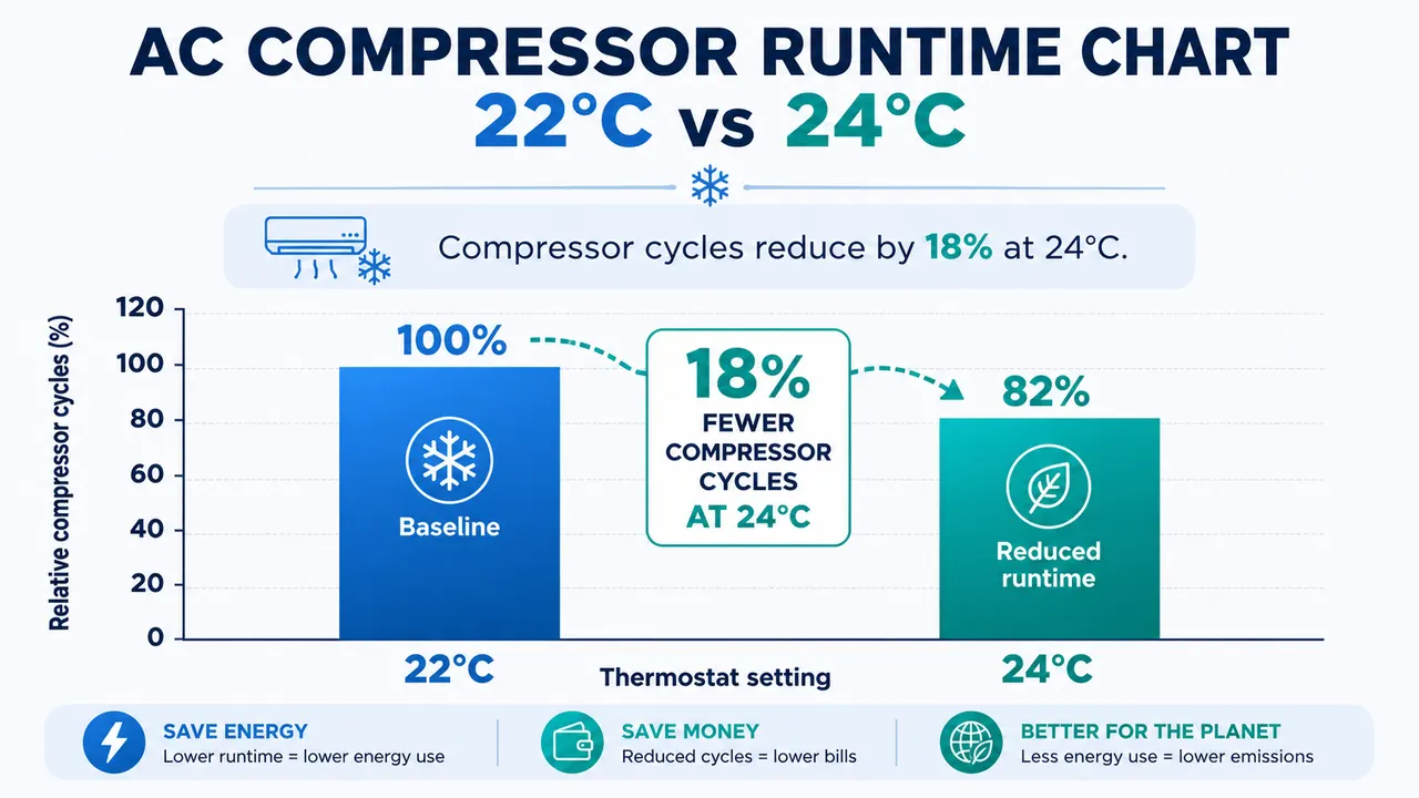 AC compressor runtime chart 22C vs 24C